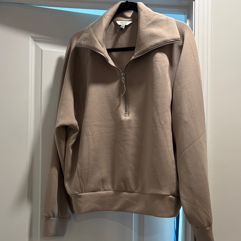 SPANX Taupe Half-Zip Pullover Sweatshirt
